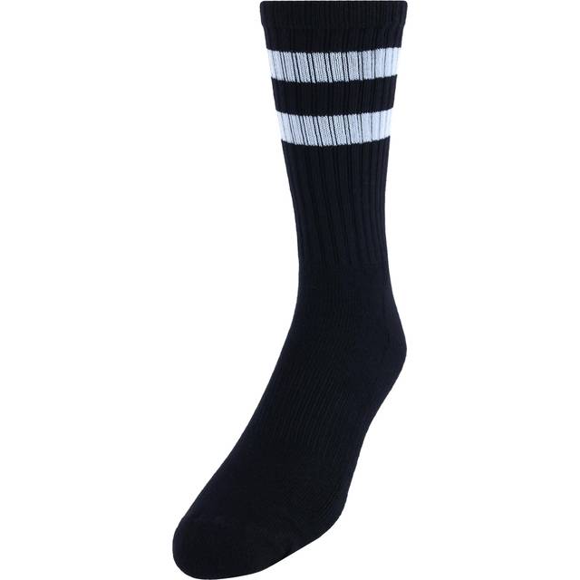 CTM Men's Crew Striped Socks (3 Pairs) - Black with White Stripes one (one size)