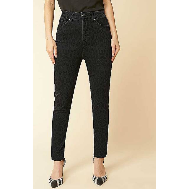 Feel Good Black Tonal Print Skinny Jeans - Leopard