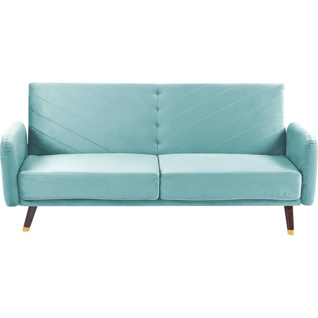 Beliani Velvet Fabric Sofa Bed Light Blue Senja, Blue