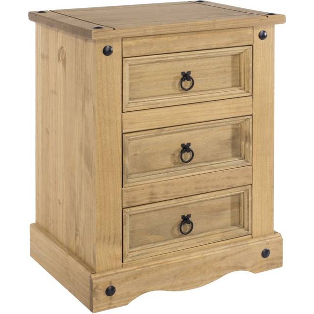 Bedside cabinet 3 drawer bedroom side table nightstand waxed wood corona pine