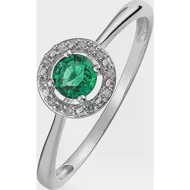 Colour Collection Sterling Silver Created Emerald and Diamond Ring
