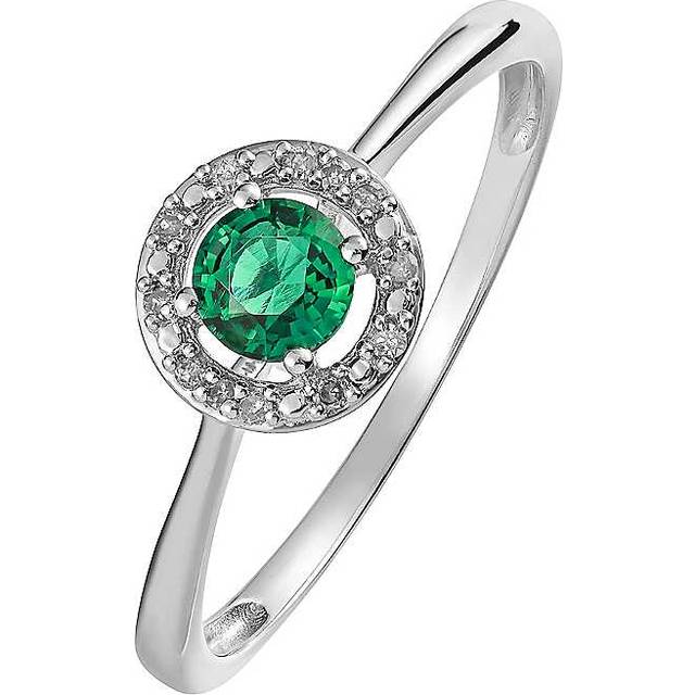 Colour Collection Sterling Silver Created Emerald and Diamond Ring