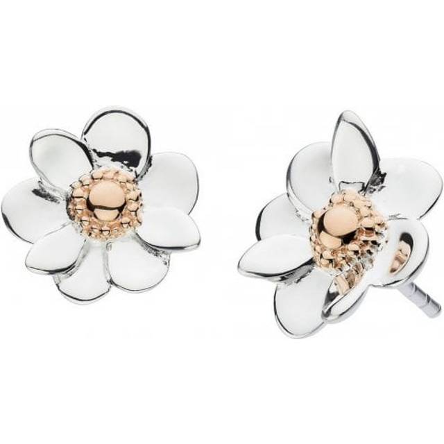 Dew Silver Anemone Flower With Rose Gold Plate Stud Earrings 4084RG024