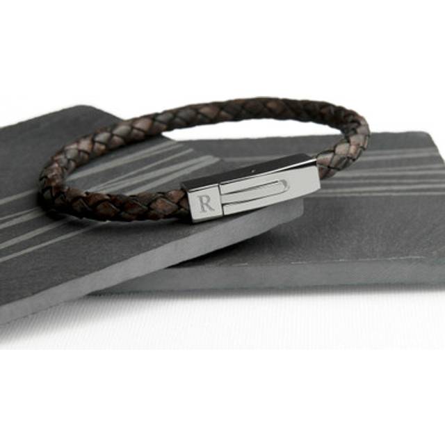 Personalised Men's Leather Bracelet With Tube Clasp
