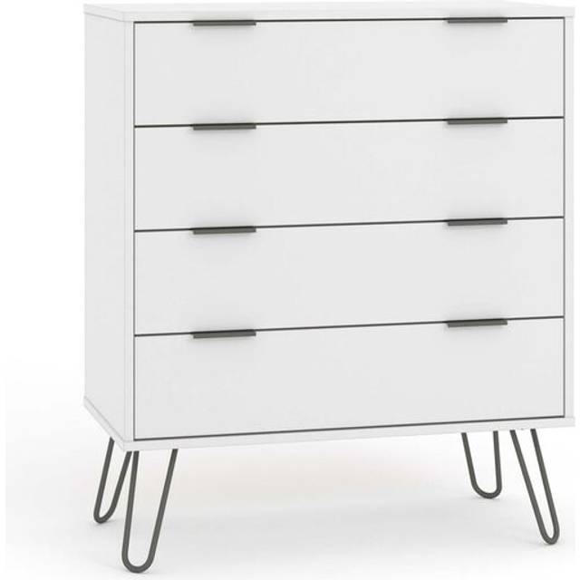 White Chest of 4 Drawers Bedroom Living Room Storage Furniture Metal Handles