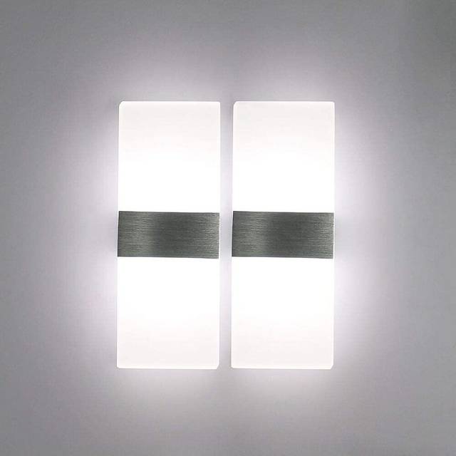 Simple LED Wall Light Indoor 6W Up Down Wall Lamp Modern Acrylic Wall Sconce for Living Room Bedroom Corridor Stairs Balcony Cool White(2 piece)