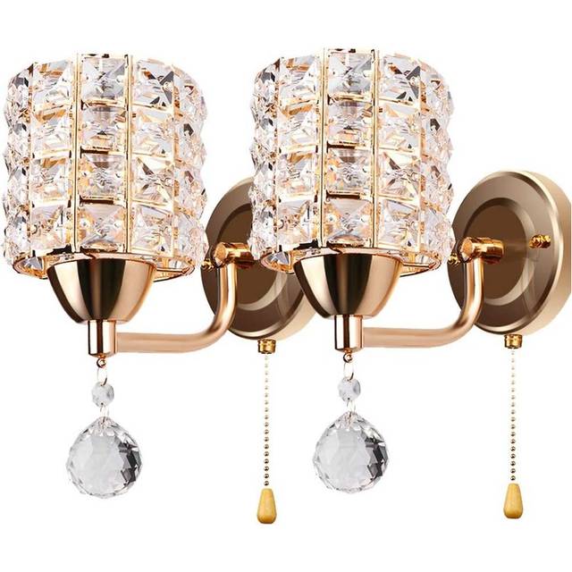Modern Wall Lamp Crystal Wall Light Elegant Style Creative Cylinder Wall Sconce for Living Room Dining Room Bedroom Gold(2 pack)