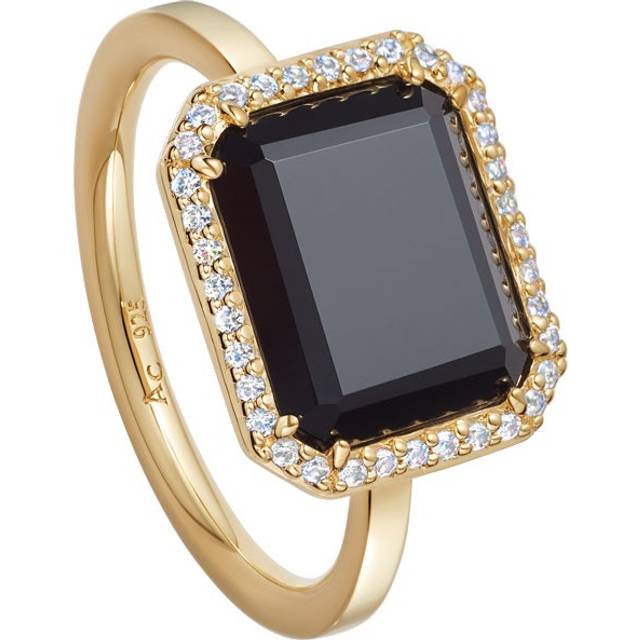 Gold Ottima Black Onyx Slice Landscape Ring