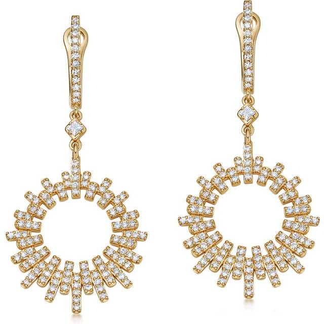 Solid Gold Comet Burst Natural Diamond Hoop Earrings