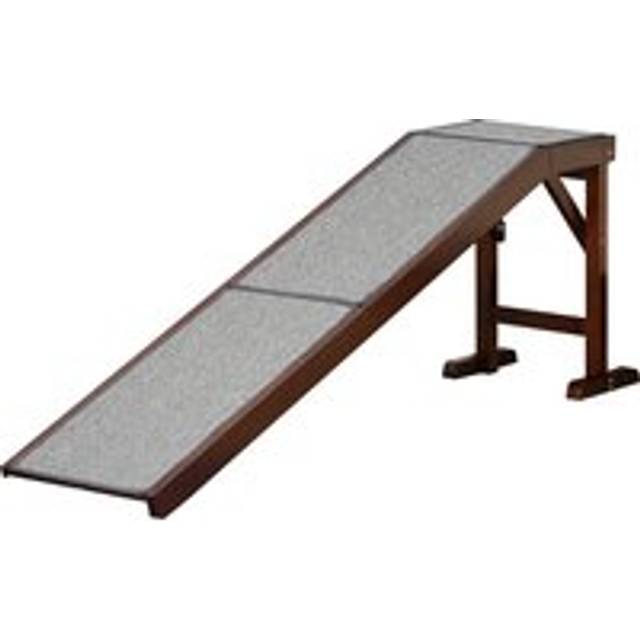 Pawhut Pet Ramp For Dogs Non-slip Carpet Top Platform Pine Wood 188 X 40.5 X 63.5, Brown, Grey