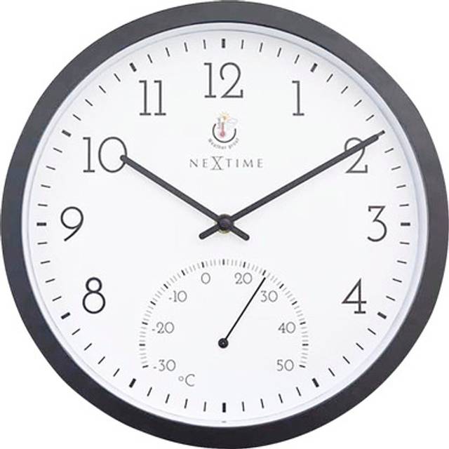 Väggklocka (trädgård/Inside) 30,5 cm-Time/Temp-Black-Plastic-NeXtime ringblomma