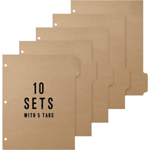3 Ring Binder Dividers with 5-Tabs for Letter Size  1/5 Cut  3-Hole Punched  Blank Kraft Paper Index Dividers 8.5    x 11    for Extra Durable for Col