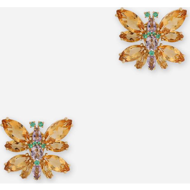 Dolce & Gabbana Spring Earrings In Yellow 18kt Gold With Citrine Butterflies - Woman Earrings Gold Onesize