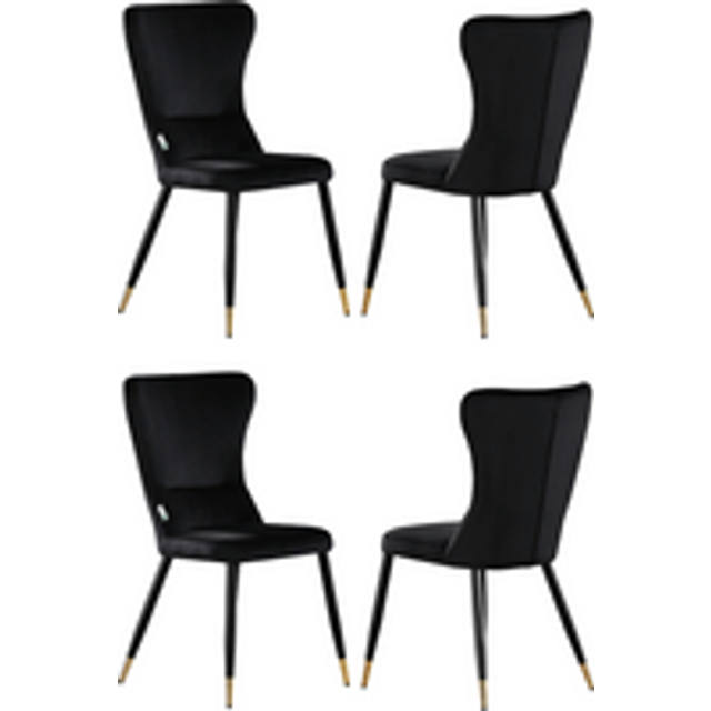 Life Interiors Set Of 4 New York Velvet Dining Chairs Upholstered For Dining Room Kitchen Restaurant Office, Black/silver., Black