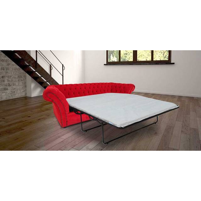 Chesterfield 3 Seater Pimlico Rouge Red Fabric Sofabed In Balmoral Style