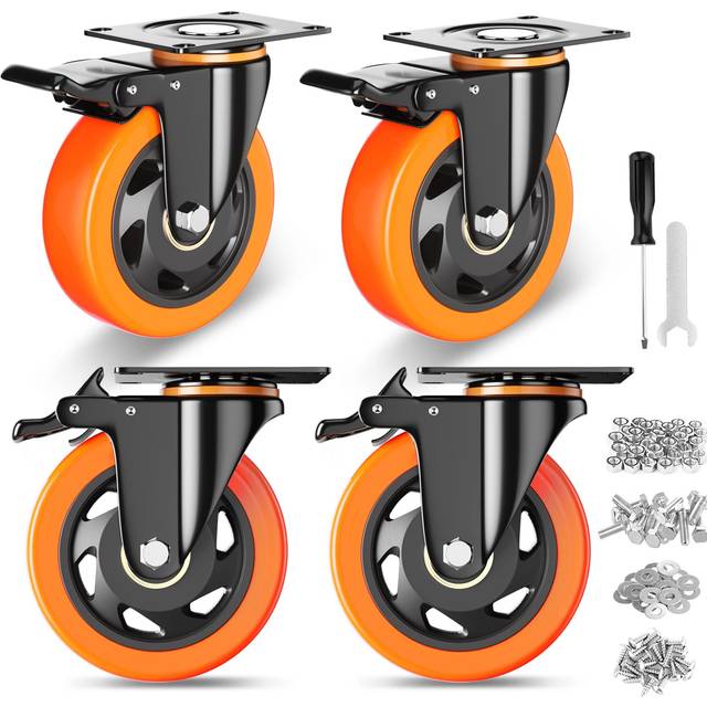 4 Inch Caster Wheels, Casters Set of 4, Heavy Duty Casters with Brake 2200 Lbs, Locking Industrial Swivel Top Plate Casters Wheels for Furniture and