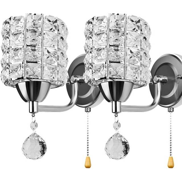 Modern Wall Lamp Crystal Wall Light Elegant Style Creative Cylinder Wall Sconce for Living Room Dining Room Bedroom Silver(2 pack)
