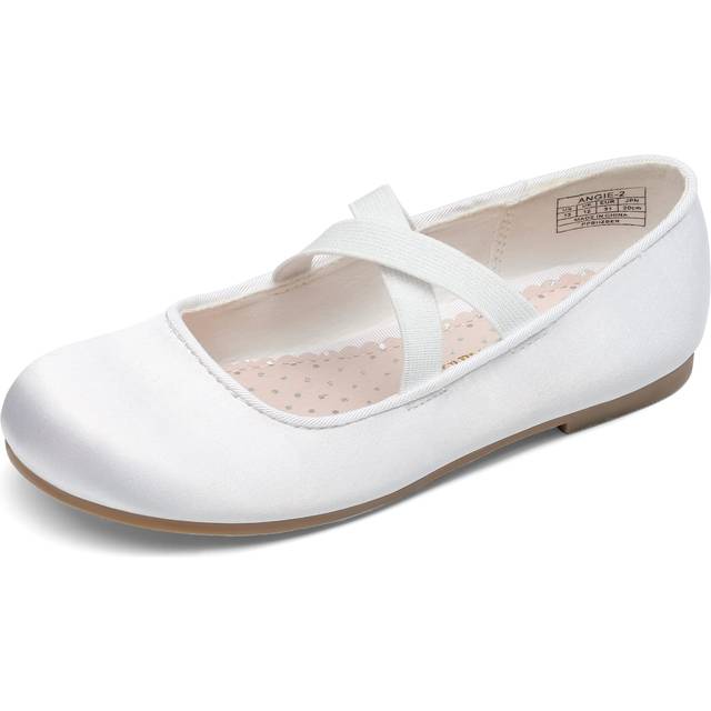 DREAM PAIRS Girls Ballerina Dress Shoes Mary Jane Flats Size 5 Big Kid White Angie-2