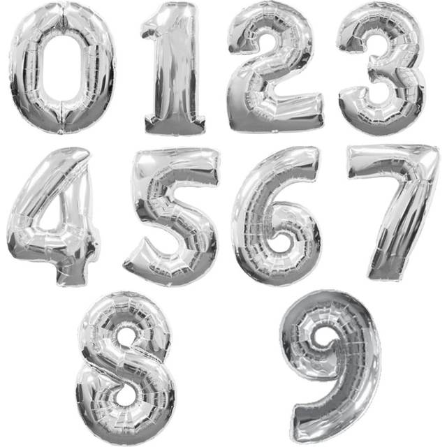 (4, Silver) Qualatex 34 Inch Metallic Silver Number Balloons (0-9)