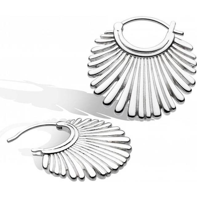 Kit Heath Essence Radiance Grande Fan Hoop Silver Earrings - Width 0.19 cm, Height 2.13 cm