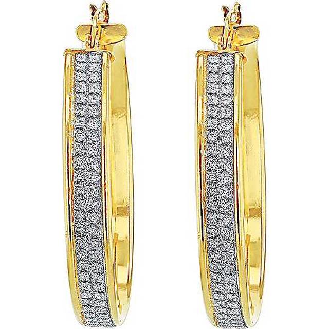 Tuscany Silver Sterling Silver Yellow Gold Plated Stardust Hoop Creole Earrings