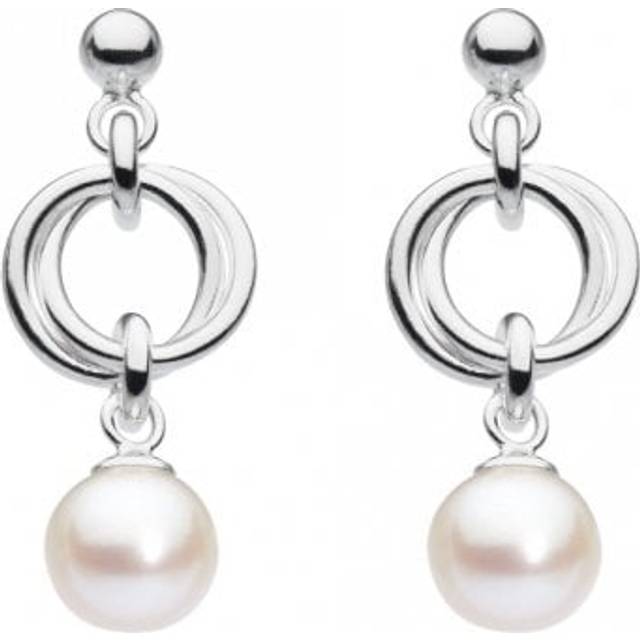 Double Circle with Fresh Water Pearl Stud Drop Earrings 57733FP
