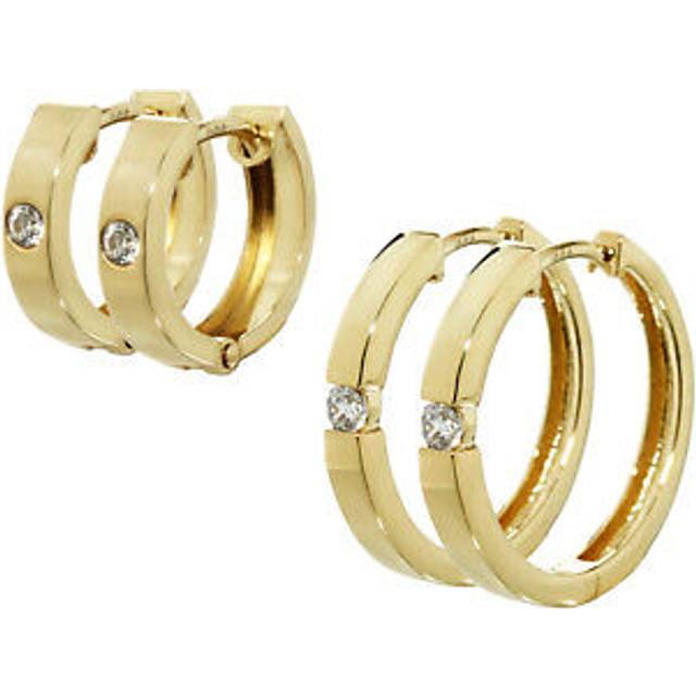 Pair Of 8k 333 Yellow Gold Hoop Earrings 12.5 X 3.1mm Cubic Zircon Square