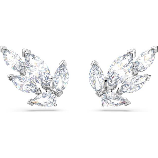 Louison stud earrings, Leaf, White, Rhodium plated - OS