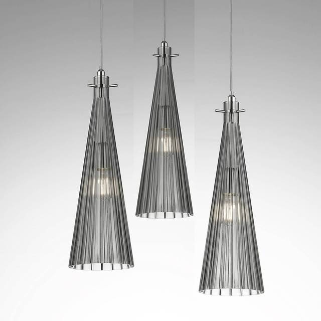Costa 3 - Light Kitchen Island Cone Pendant - Grey (45cm H X 15cm W X 15cm D)
