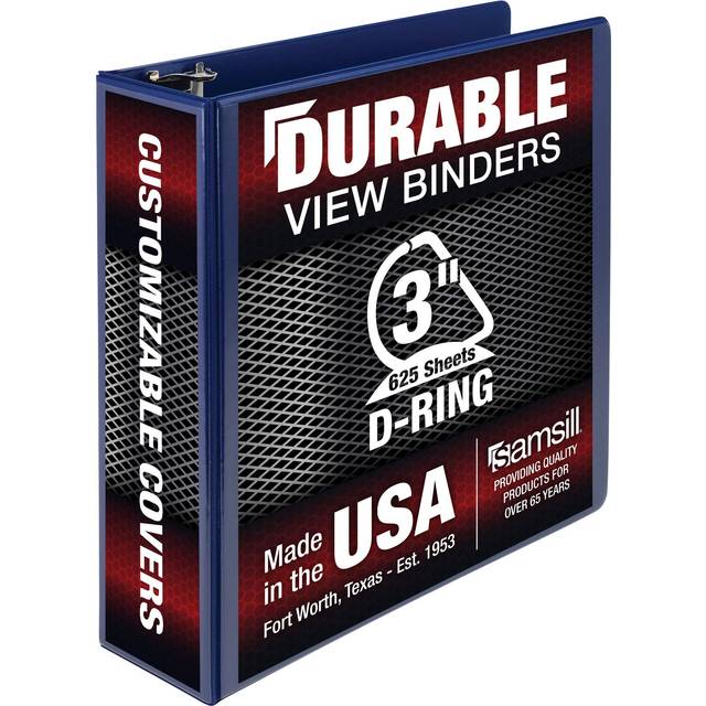 Samsill Durable 3 Inch Binder  Made in the USA  D Ring Binder  Customizable Clear View Cover  Blue  Holds 625 Pages