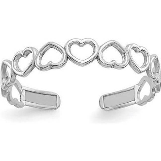 14K White Gold Polished Cut Out Hearts Toe Ring