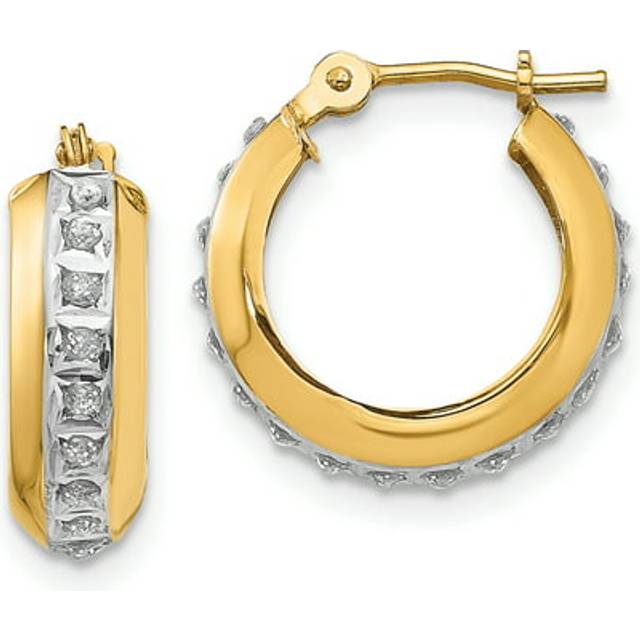 14k yellow gold round diamond mini 16mm dome hoop huggie earrings 0.01 ct