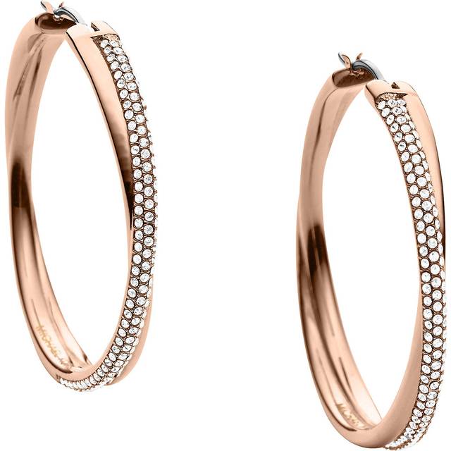 Michael Kors Stainless Steel and Pav? Crystal Hoop Earrings for Women Color: Rose Gold (Model: MKJ3671791)