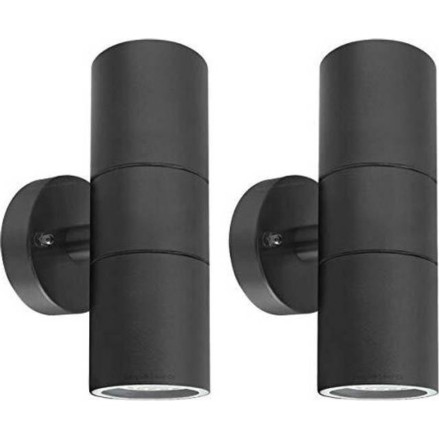 2 X Black Stainless Steel Double Outdoor Wall Light IP65 Up Down Garden Wall Lamp ZLC035B, Matt Black
