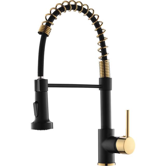 AIMADI Matte Black Kitchen Faucet Black and Gold Kitchen Faucet with Pull Down Sprayer Commercial Single Handle Spring Kitchen Faucet for Kitchen Sink