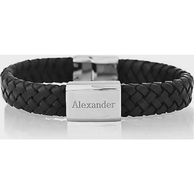 Personalised Mens Woven Leather Bracelet - Black