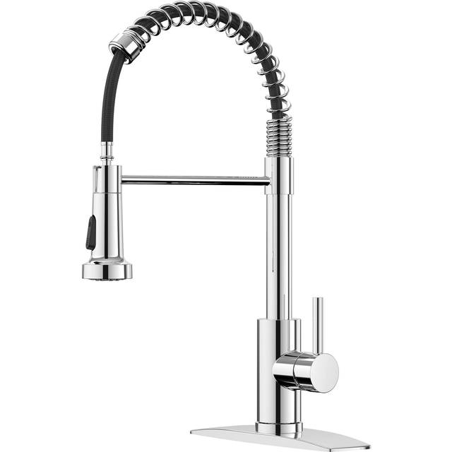 FORIOUS Kitchen Faucet, Chrome Kitchen Sink Faucets with Pull Down Sprayer, Commercial Spring Kitchen Sink Faucet Stainless Steel, Single Handle High