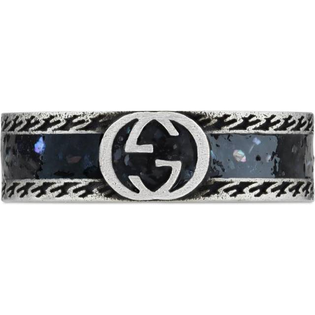 Gucci Interlocking Sterling Silver & Enamel Wide Ring (Size R)