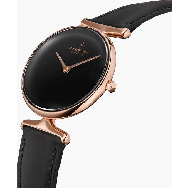 Nordgreen Best Women's Slim Designer Watch - Rose Gold Case - Black Dial - 32mm Black Leather Strap