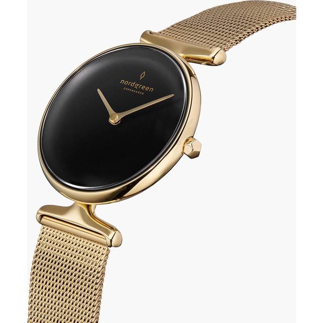 Nordgreen Best Women's Slim Designer Watch - Gold Case - Black Dial - 32mm Gold Mesh Strap