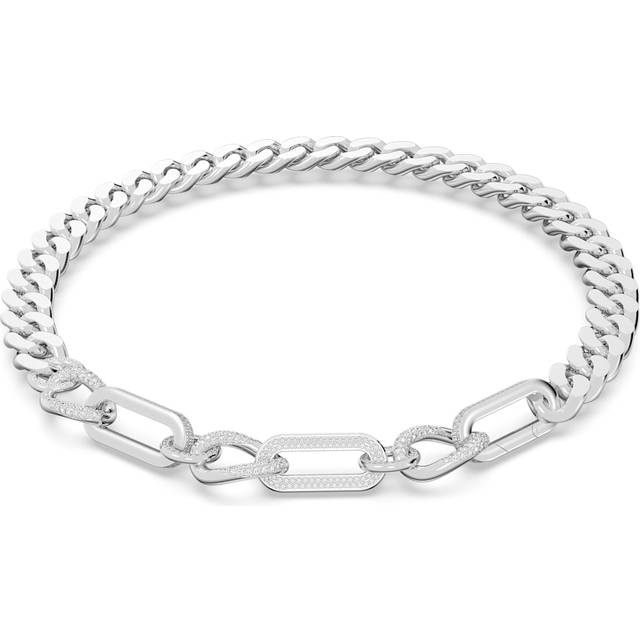 Dextera necklace, Statement, Mixed links, White, Rhodium plated
