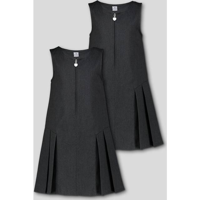 Grey Zip Front Pleated Pinafores 2 Pack 6 years