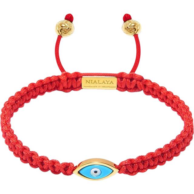 Nialaya Men's Red String Bracelet With Gold Plated Evil Eye Herr Armband Stl. M - Från Magasin (M)