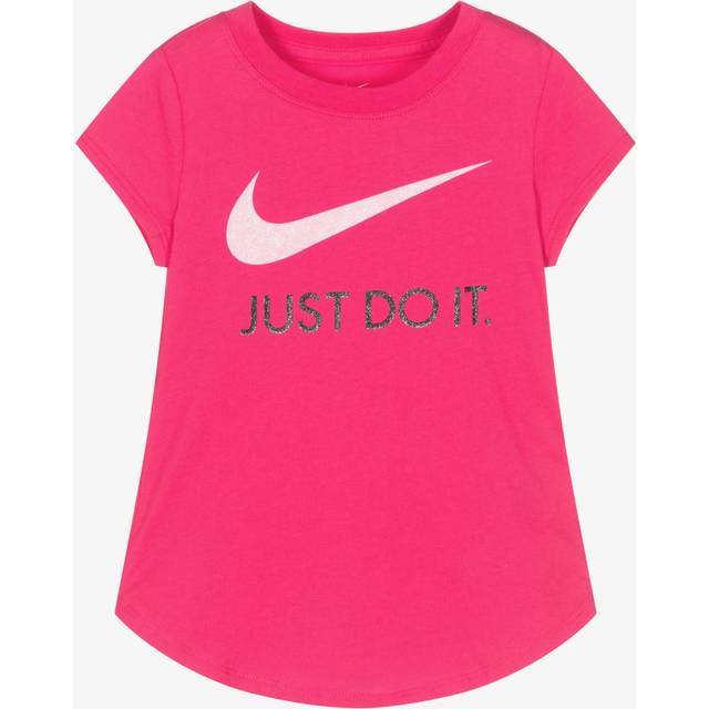 Nike för flickor. 36F245 Rosa Swoosh T-shirt (7/6años= 116/122cm), Casual, Deportivo, Bomull, Multisport, Kort ärm, barnmode (7/6años= 116/122cm)