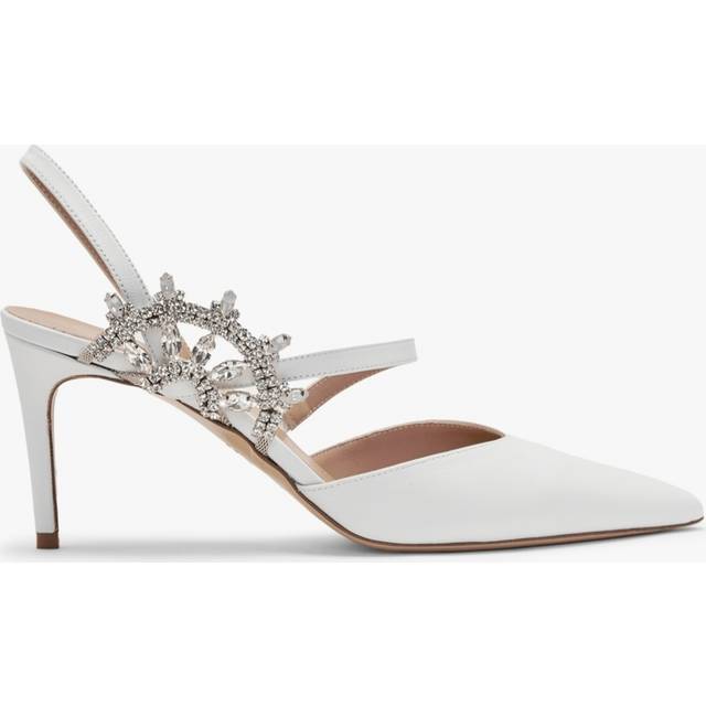 DANIEL Tidy White Leather Jewelled Heel Pumps Size: 38, Colour: White