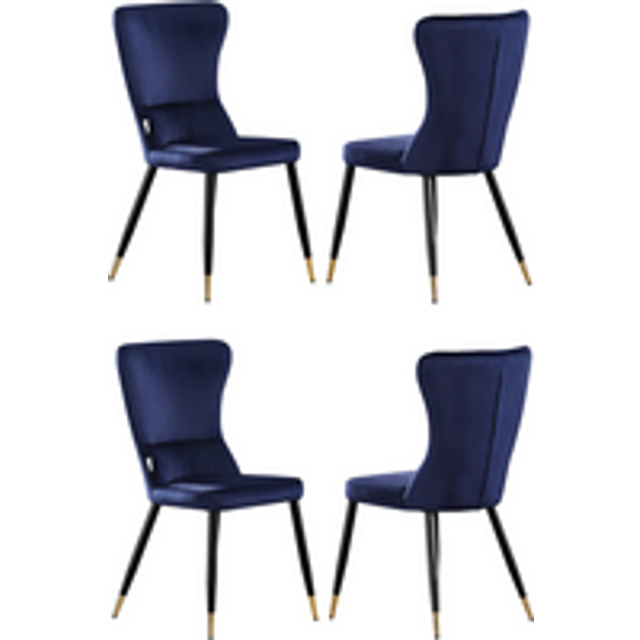 Life Interiors Set Of 4 New York Velvet Dining Chairs Upholstered For Dining Room Kitchen Restaurant Office, Blue/gold, Blue