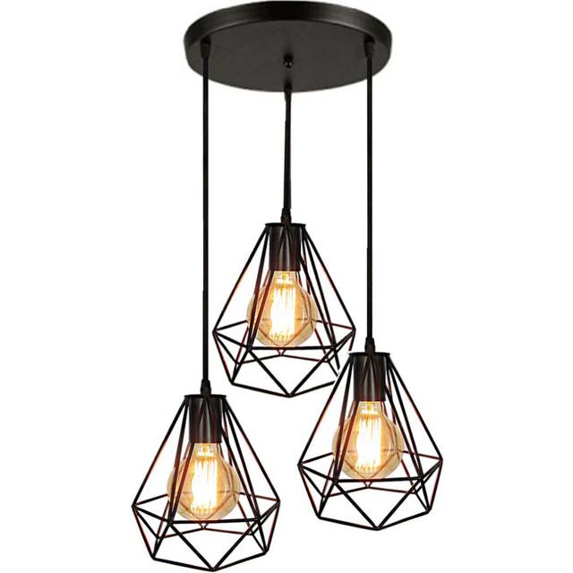 Retro Ceiling Lamp Black Metal Pendant Lamp Industrial Pendant Light Ã20CM Diamond Hanging Light Vintage 3 Lights Chandelier