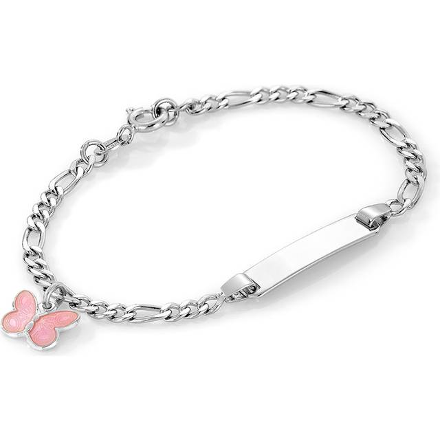 Pia & Per børne ID armbånd i sølv med hjerte, rosa