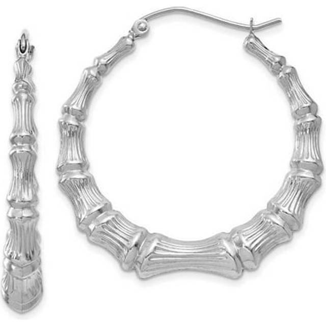 14K White Gold Polished Bamboo Hoop Earrings