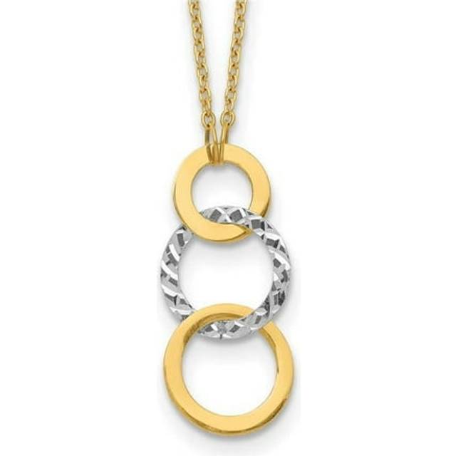 14K Two-tone Polished & Textured 3-circle Necklace - Red